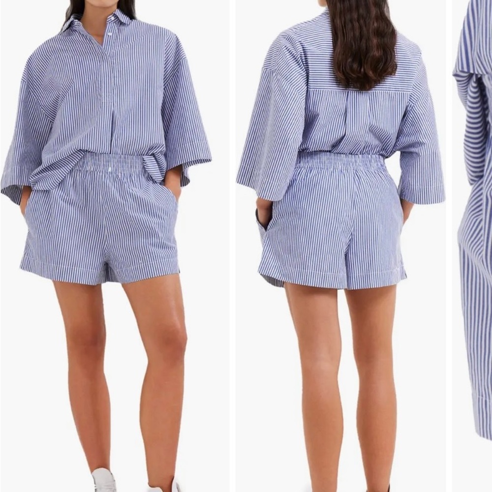 French Connection relaxed shirt and shorts in blue and white stripe - set